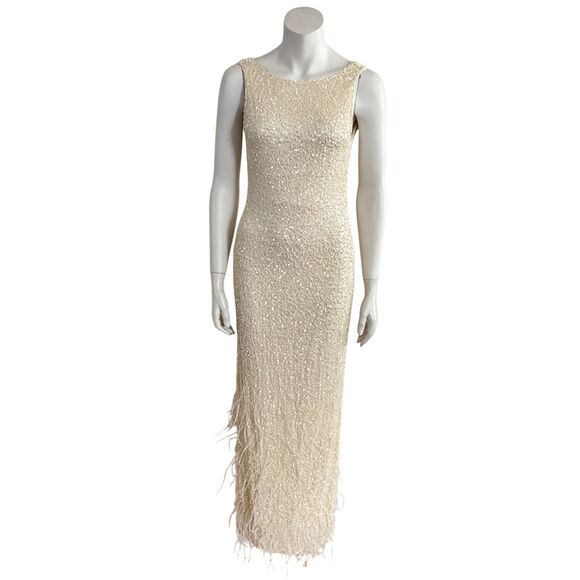 100% Silk Haute Hippie Ivory Sequin Maxi Wedding Gown FLAWED XS - Picture 1 of 13